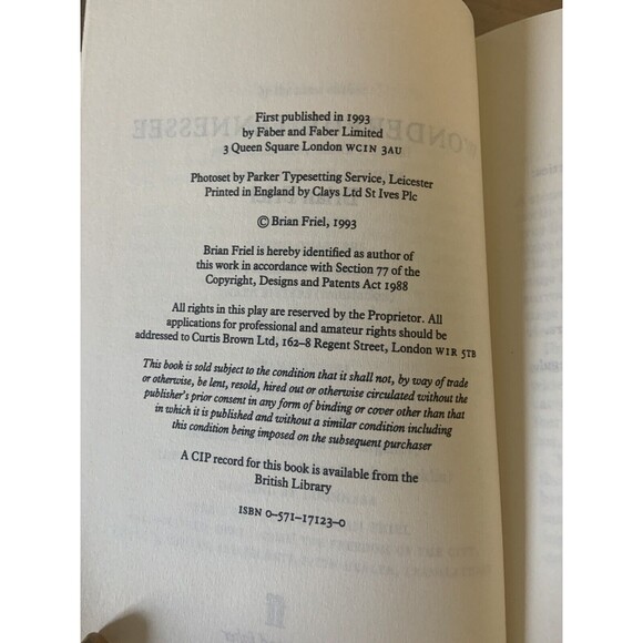 Wonderful Tennessee, by Brian Friel, 1993, Hardcover Dust Jacket Play Script - Picture 5 of 5